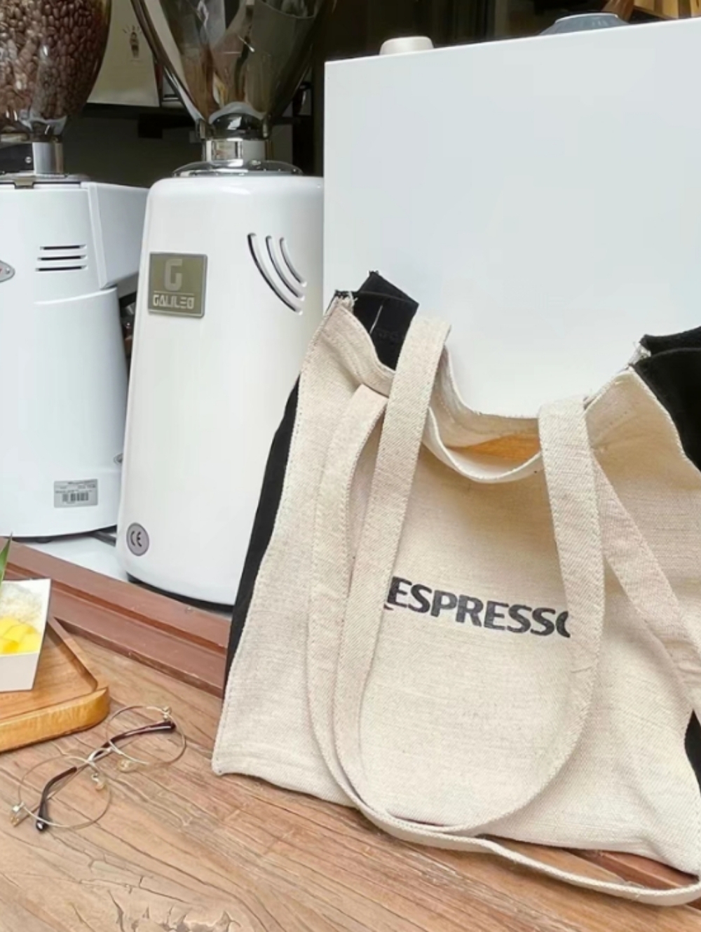 Espresso Canvas Tote Bag in Natural & Black